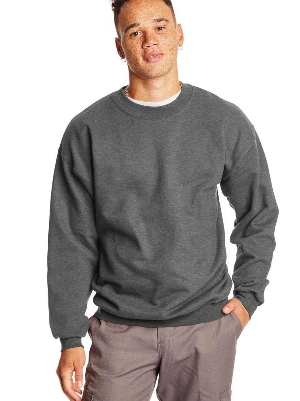 Hanes Ultimate Cotton Blend Dark Gray Crewneck Sweater Men’s Small